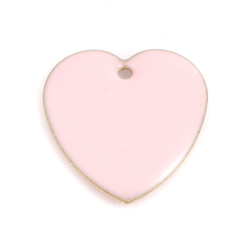 1 pendentif - sequin coeur - émaillé rose - laiton : r631