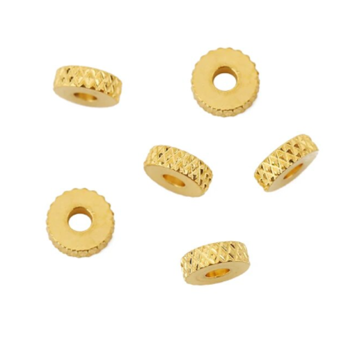 Lot de 5 perles intercalaire ronde - striée - acier inoxydable 304 - 5 mm - r200