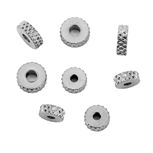 Lot de 5 perles intercalaire ronde - striée - acier inoxydable 304 - argenté - 5 mm - r201
