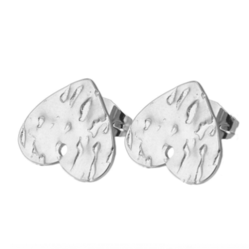 1 paire de boucles d'oreille coeur martelé - acier inoxydable 304 - r744