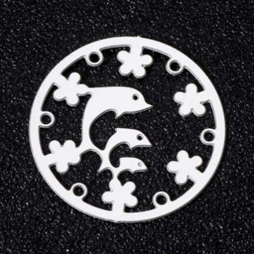 1 pendentif - estampe - dauphin - argenté - acier inoxydable - r727