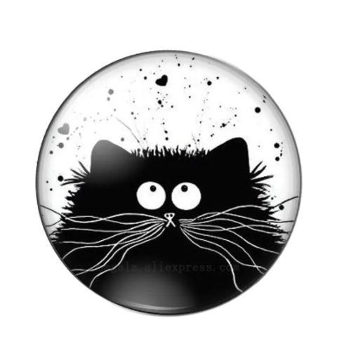 1 cabochon en verre - 25 mm - chat noir