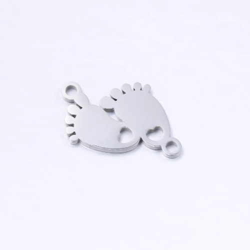 1 connecteur pendentif petit pied  - coeur - acier inoxydable argenté
