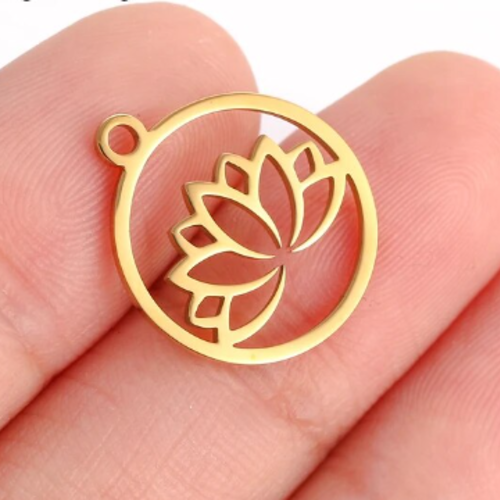 1 breloque pendentif fleur de lotus - acier inoxydable doré