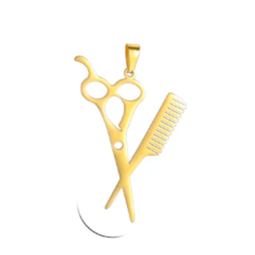 1 breloque pendentif - ustensile coiffeur - dorée - acier inoxydable