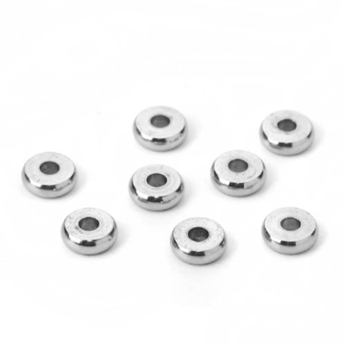 Lot de  30 perles intercalaire ronde - acier inoxydable 304 - argenté - 6 mm - r226