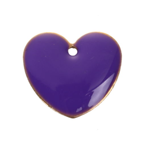 1 pendentif - sequin coeur - émaillé violet - laiton : r632