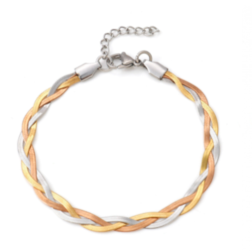 1 bracelet en maille serpent plat tressé en acier inoxydable 304 - 3 couleurs - r751