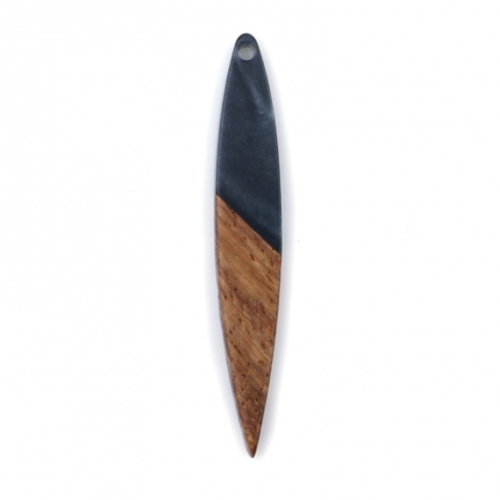 1 pendentif navette marquise - résine noire et bois - r391