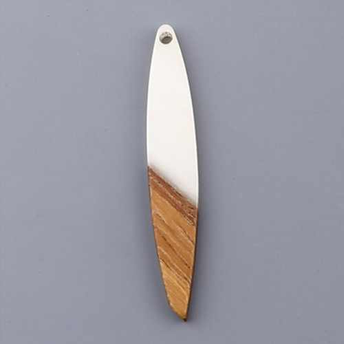 1 pendentif navette marquise - résine blanc ivoire et bois - r383