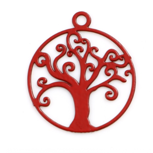 1 pendentif breloque - estampe arbre de vie - rouge - filigrane - laser cut