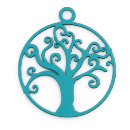 1 pendentif breloque - estampe arbre de vie - turquoise - filigrane - laser cut