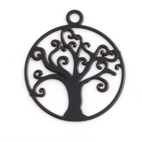 1 pendentif breloque - estampe arbre de vie - noir - filigrane - laser cut