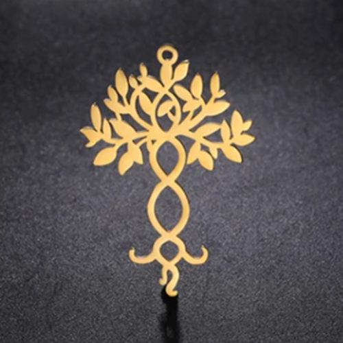 1 pendentif - breloque arbre de vie - acier inoxydable - doré