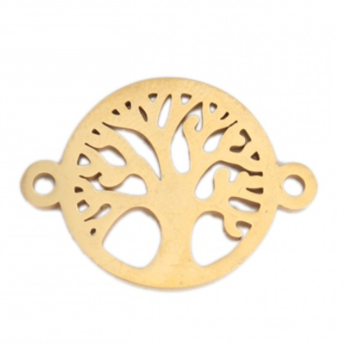 1 connecteur pendentif - arbre de vie - acier inoxydable - couleur dorée - r437