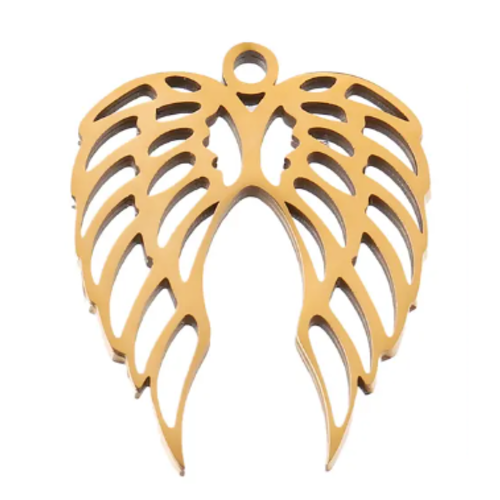 1 pendentif ailes d'ange -  acier inoxydable - métal doré
