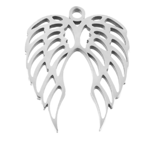 1 pendentif ailes d'ange -  acier inoxydable - métal argentéé