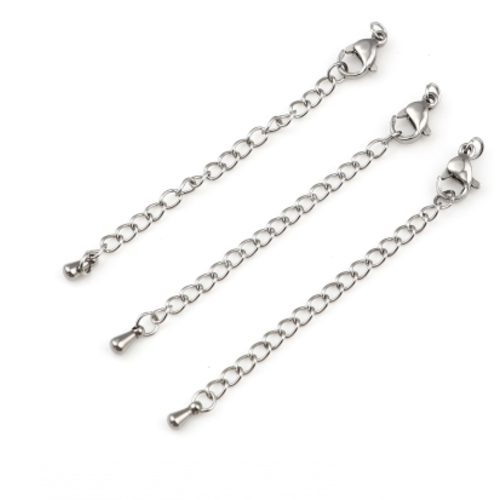 Lot de 5 chaînettes - chaines d'extension breloque goutte - mousqueton - acier inoxydable - r494