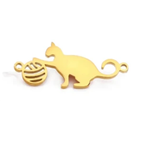 1 connecteur pendentif chat -  acier inoxydable - métal doré