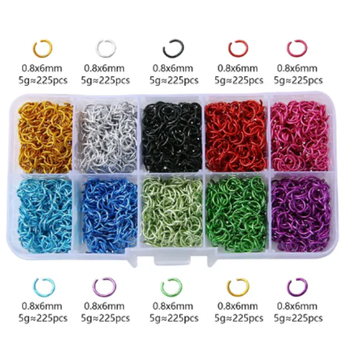 1 lot de 2250 anneaux de jonction ouverts - aluminium - multicolores - 6 mm
