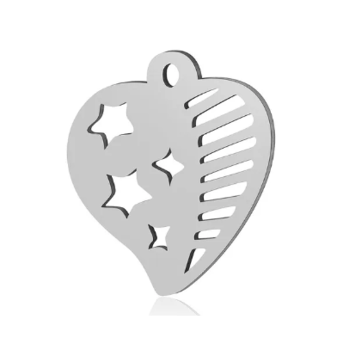 1 pendentif coeur - etoile -  acier inoxydable - métal argenté