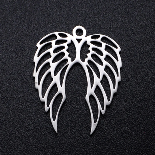 1 pendentif - breloque - ailes d'ange -  acier inoxydable - métal argenté