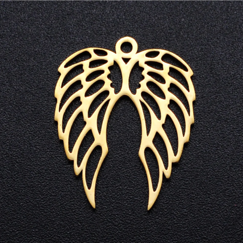 1 pendentif - breloque - ailes d'ange -  acier inoxydable - métal doré