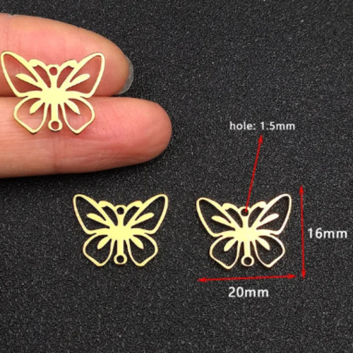 1 connecteur - pendentif - papillon -  acier inoxydable - métal doré