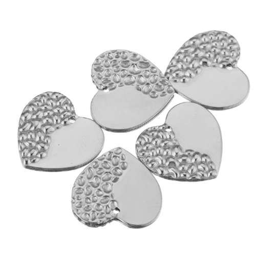 1 pendentif - breloque coeur martelé - acier inoxydable - couleur argenté