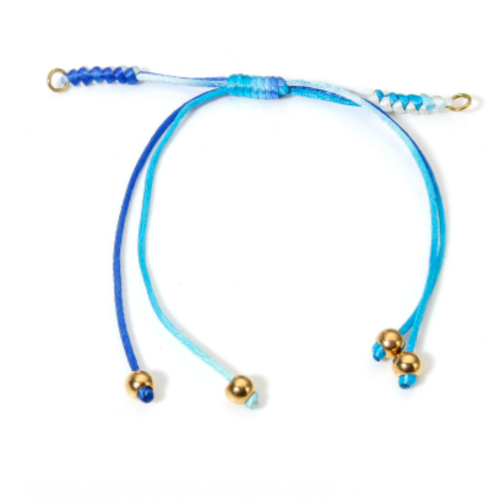 1 bracelet réglable en polyester - bleu et or - 24 cm - r127