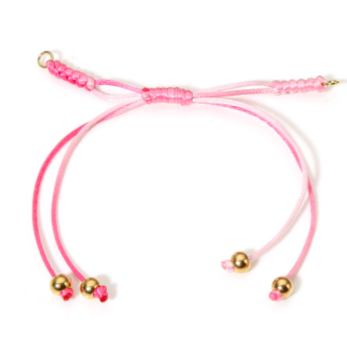 1 bracelet réglable en polyester - rose et or - 24 cm - r125