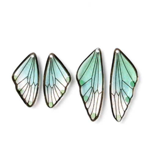 Lot de 4 pendentifs aile de papillon en résine - modèle aquamarine - r943