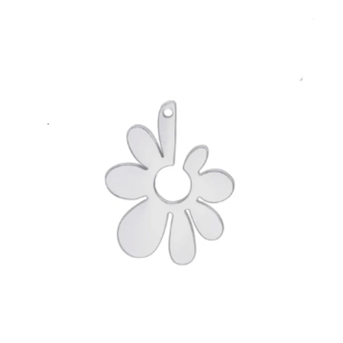 1 breloque pendentif fleur - acier inoxydable - argenté