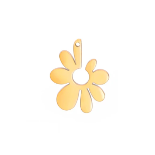 1 breloque pendentif fleur - acier inoxydable - doré