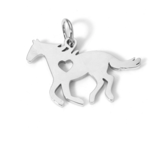 1 breloque - pendentif chevaux - acier inoxydable -  métal argenté