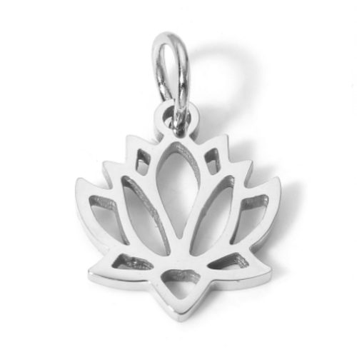 1 breloque - pendentif fleur de lotus - acier inoxydable -  métal argenté