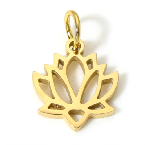 1 breloque - pendentif fleur de lotus - acier inoxydable -  métal doré