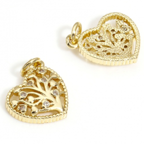 1 breloque - pendentif coeur - plaqué or - strass r962