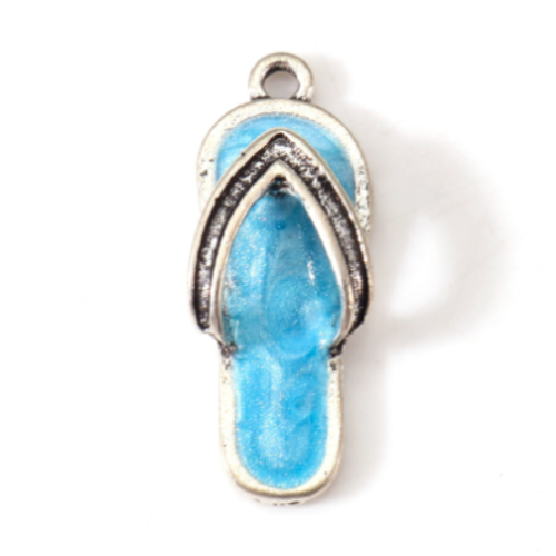 1 breloque pendentif tong - strass -  émaillé bleu - r470