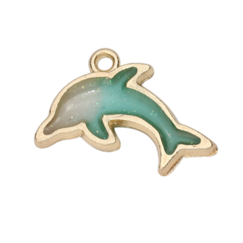 1 breloque pendentif dauphin - émaillé doré - r175