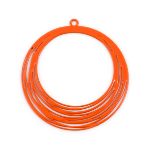 1 pendentif breloque - estampe ronde - orange - filigrane - laser cut - r235