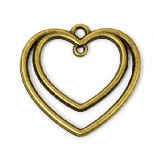 1 breloque connecteur - coeur - métal couleur bronze - r203