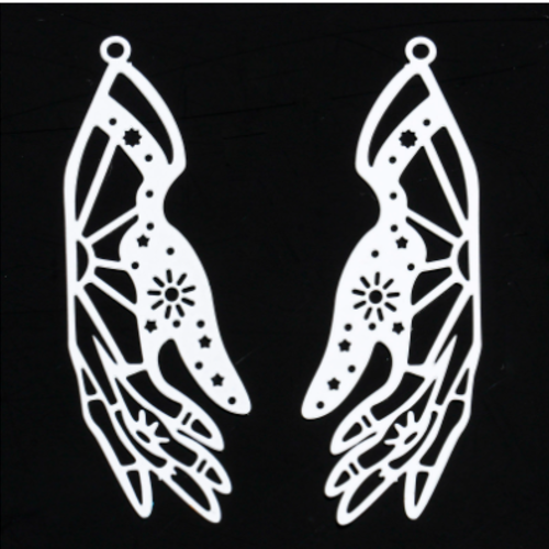 2 pendentifs - estampe en filigrane - mains - blanc