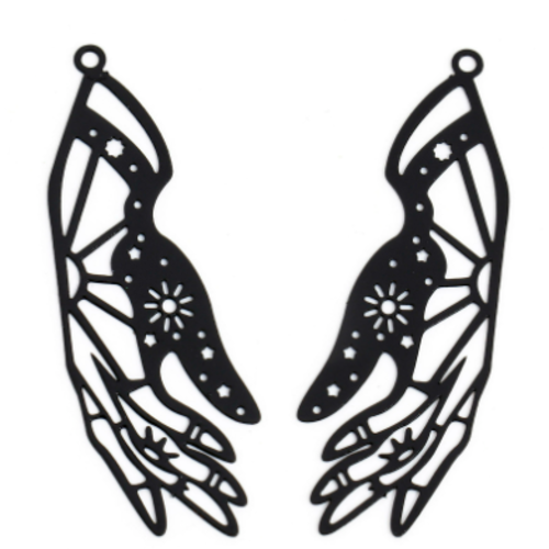 2 pendentifs - estampe en filigrane - mains - noir