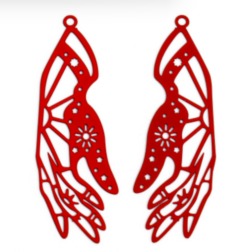 2 pendentifs - estampe en filigrane - mains - rouge