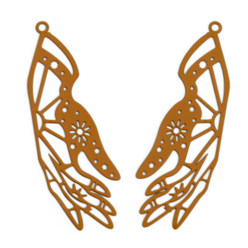 2 pendentifs - estampe en filigrane - mains - marron