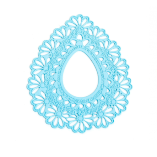 1 pendentif - estampe en filigrane - goutte d'eau - fleurs - bleu
