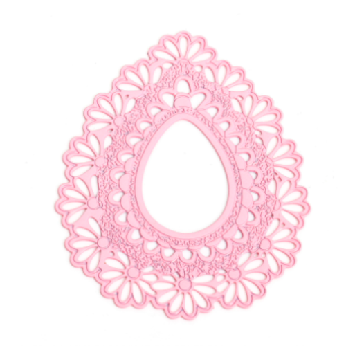 1 pendentif - estampe en filigrane - goutte d'eau - fleurs - rose