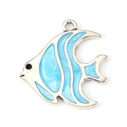 1 breloque poisson - mer - métal argenté - r460