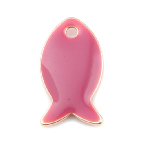1 pendentif - sequin poisson - émaillé fuchsia - laiton : r010